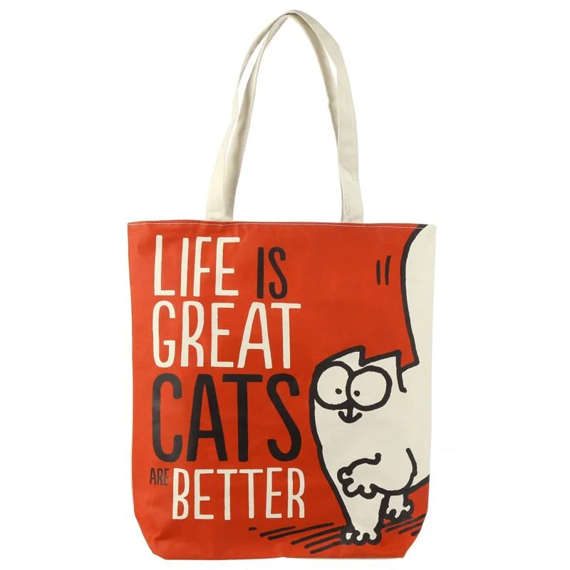 Βαμβακερή Τσάντα με φερμουάρ - Life is Great, Cats are Better