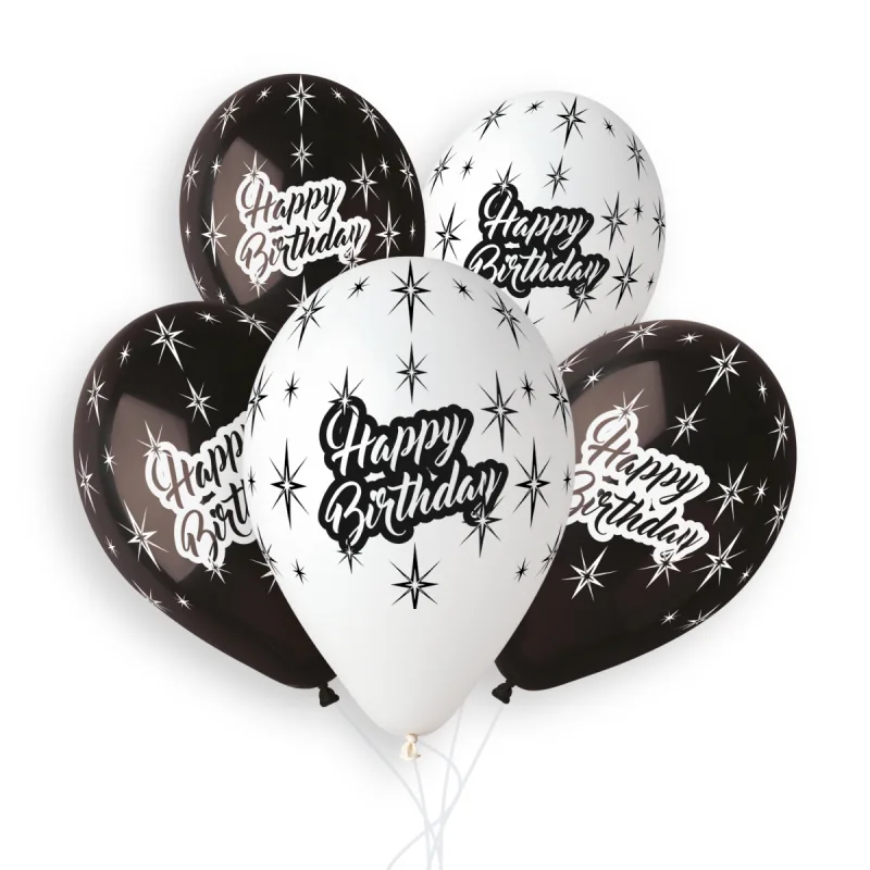 13″ Μπαλόνια Happy Birthday Ασπρόμαυρα (25 τεμ)