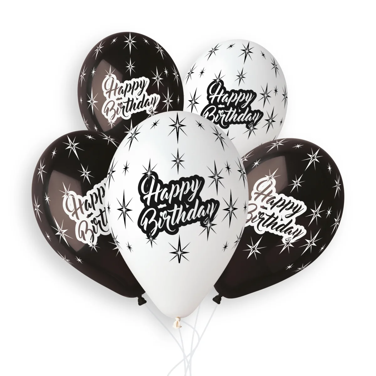 13″ Μπαλόνια Happy Birthday Ασπρόμαυρα (25 τεμ)