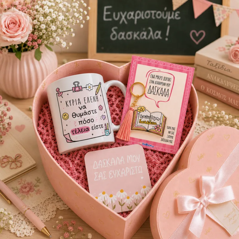Κουτί Καρδιά Δώρου για Δασκάλα – Μαργαρίτες