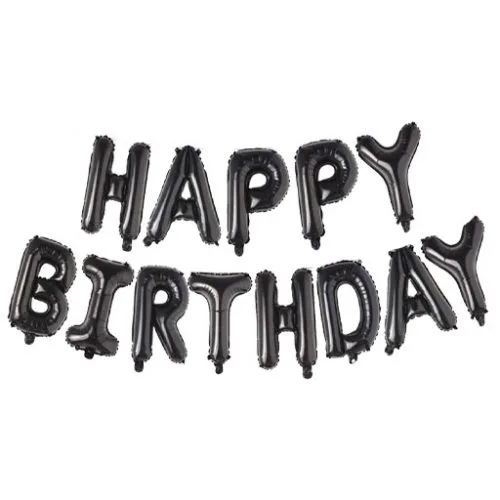 Μπαλόνια φράση Happy Birthday Μαύρο (13 τεμ)