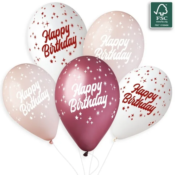 Λάτεξ Μπαλόνια Happy Birthday - Ροζ &amp; Μπορντό (6 τεμ)