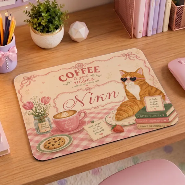 Mouse Pad Gaming - Coffee & Good Vibes με Όνομα