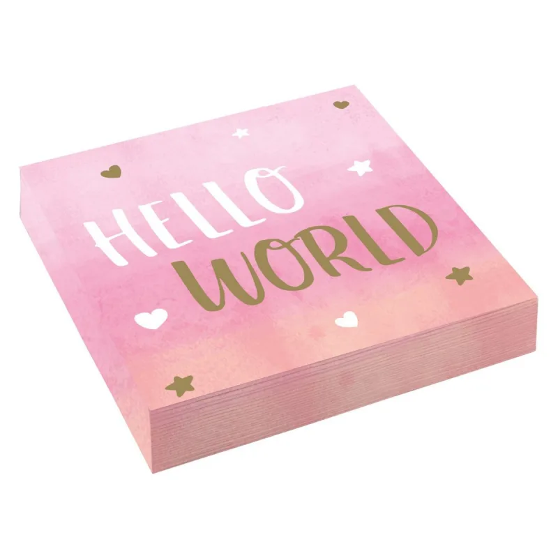 Χαρτοπετσέτες Hello World ροζ (16 τεμ)