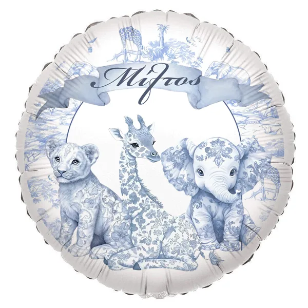 18" Μπαλόνι Foil Tυπωμένο Blue Toile Ζώα Της Ζούγκλας Στρογγυλό