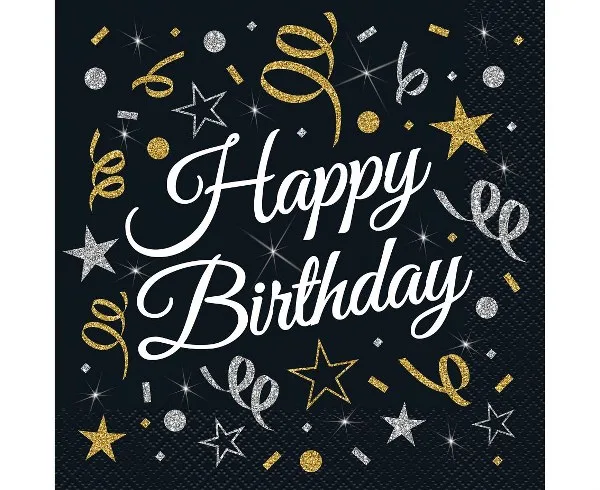 Χαρτοπετσέτες μαύρες Happy Birthday (20 τεμ)