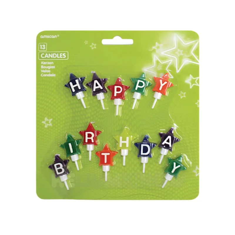 Κεράκια σε σχήμα αστεράκια "Happy Birthday" (13 τεμ)