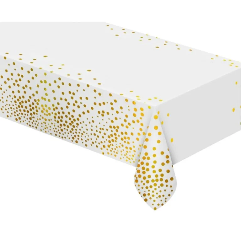 Τραπεζομάντηλο Άσπρο με χρυσό πουά (183x137cm)