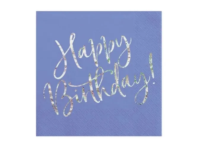 Μπλε Χαρτοπετσέτες με ιριδίζον Happy Birthday (20 τεμ)