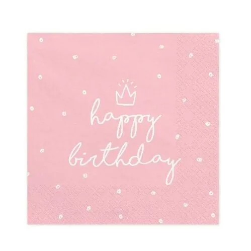 Χαρτοπετσέτες ροζ Happy Birthday (20 τεμ)