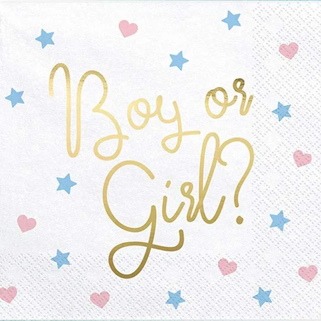 Χαρτοπετσέτες "Boy or Girl" για Gender Reveal (20 τεμ.)