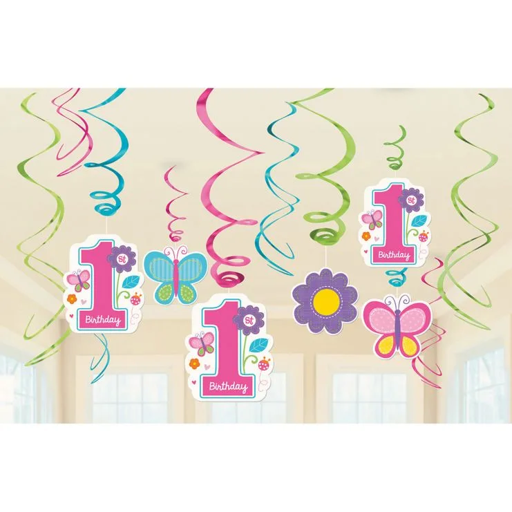 Διακοσμητικά Οροφής Swirls 1st Birthday Girl (12 τεμ)