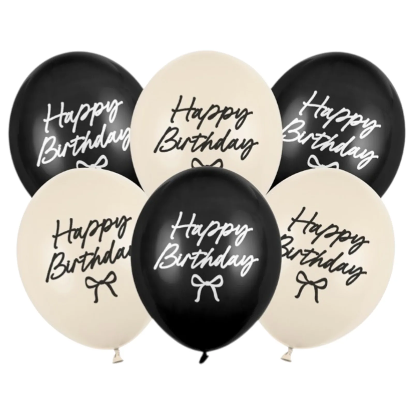 Μπαλόνια Happy Birthday με φιογκάκια Μαύρα &amp; Nude (6 τεμ)