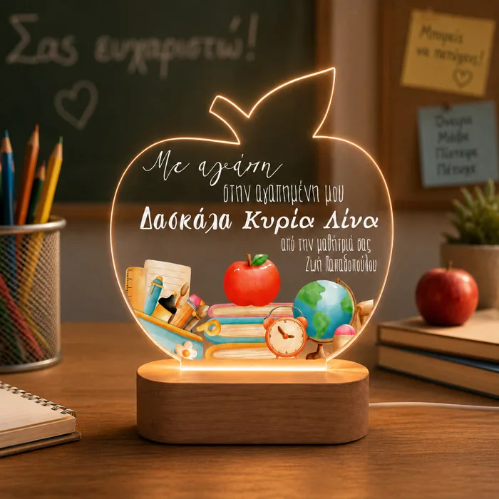 Φωτιστικό LED για Δασκάλα – Μήλο με Αφιέρωση