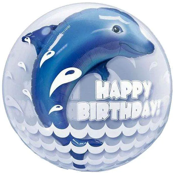 24" Μπαλόνι Bubble δελφίνι "Happy Birthday"