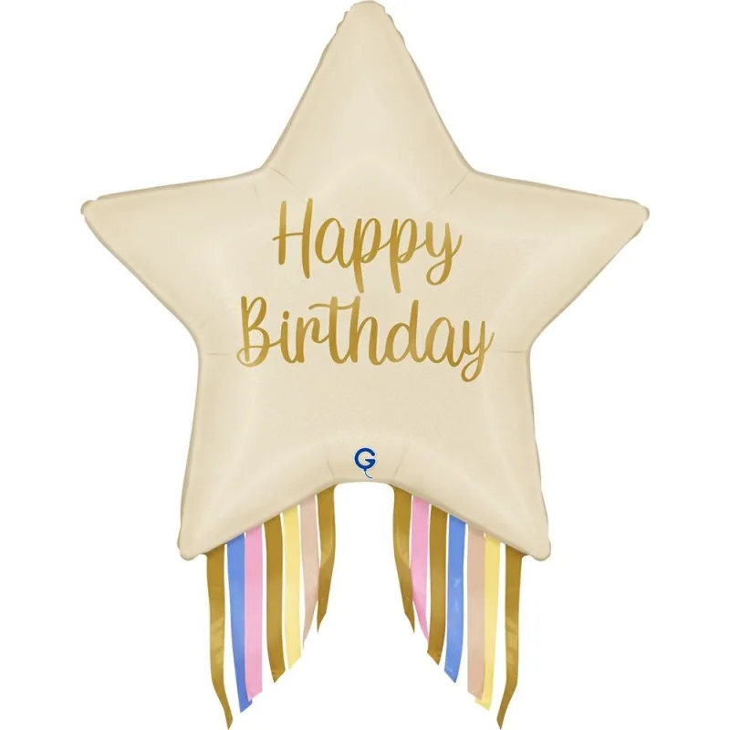 29'' Μπαλόνι κρεμ Αστέρι Birthday με streamers