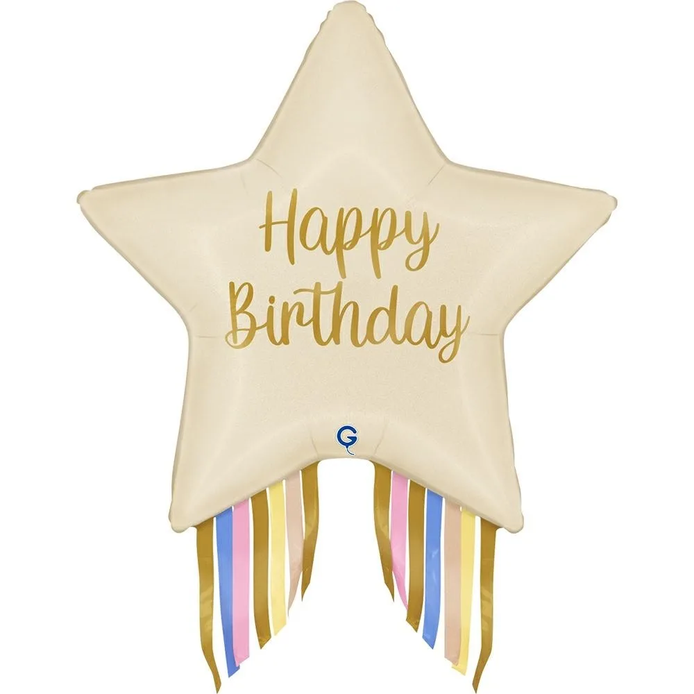 29'' Μπαλόνι κρεμ Αστέρι Birthday με streamers