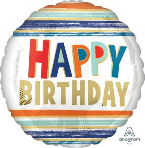 17" Μπαλόνι Happy Birthday Letters &amp; Stripes