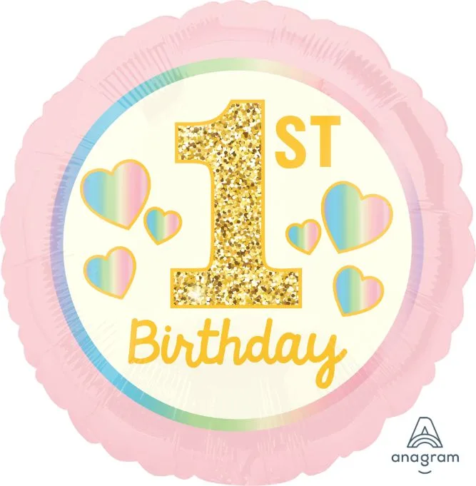 17" Μπαλόνι 1st Birthday Ροζ και Χρυσό
