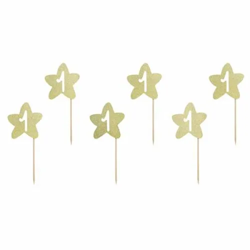 Topper τούρτας 1st Birthday χρυσά αστεράκια (6 τεμ)