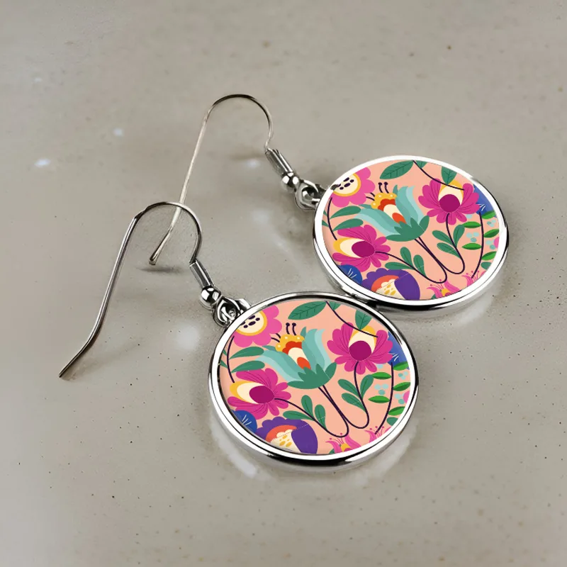 Μεταλλικά Σκουλαρίκια στρογγυλά Boho Floral