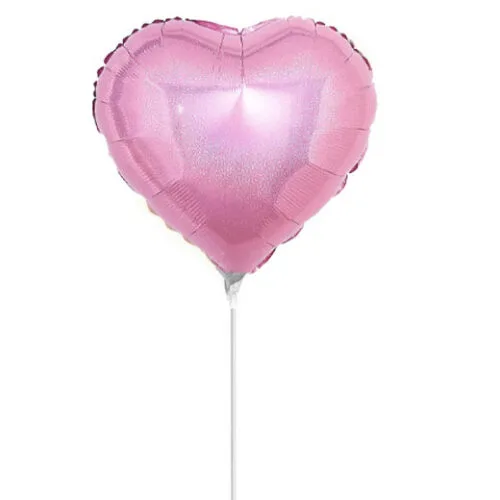 10" Mini Shape Μπαλόνι Ροζ Καρδιά Holographic (με βαλβίδα)