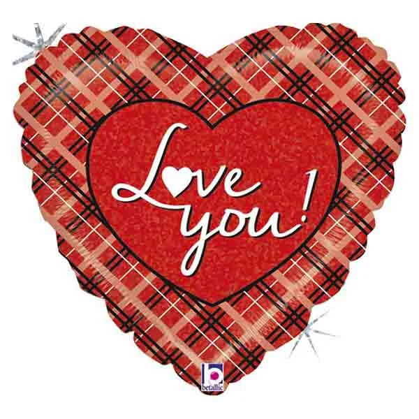18” Μπαλόνι αγάπης καρό ‘Love You’
