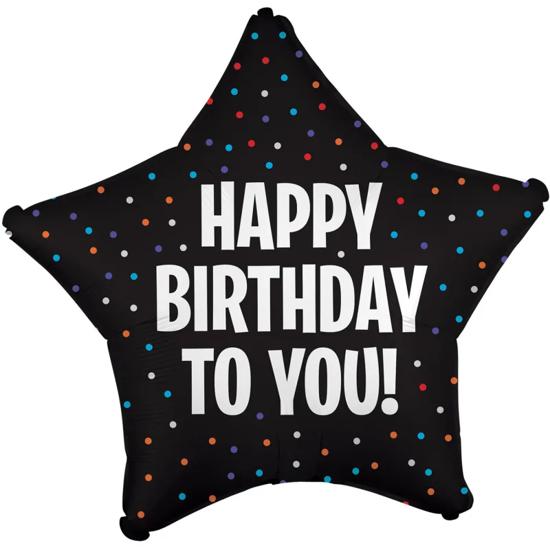 Μπαλόνι μαύρο silk Αστέρι - Happy Birthday (81 cm)