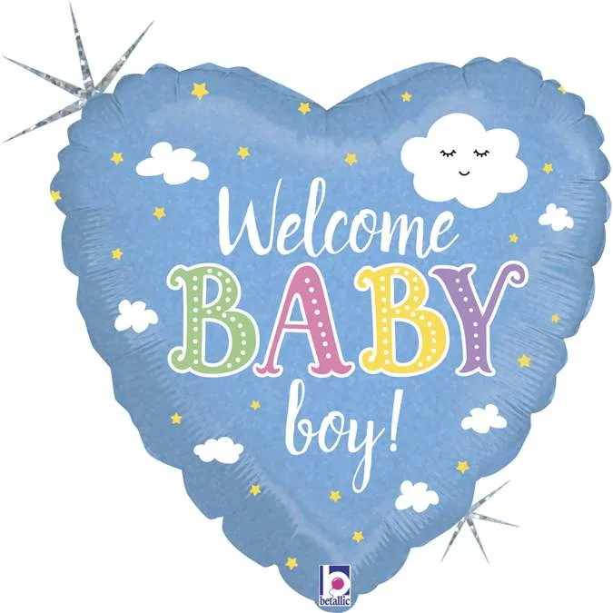 18'' Μπαλόνι γέννησης Καρδιά Welcome Baby Boy
