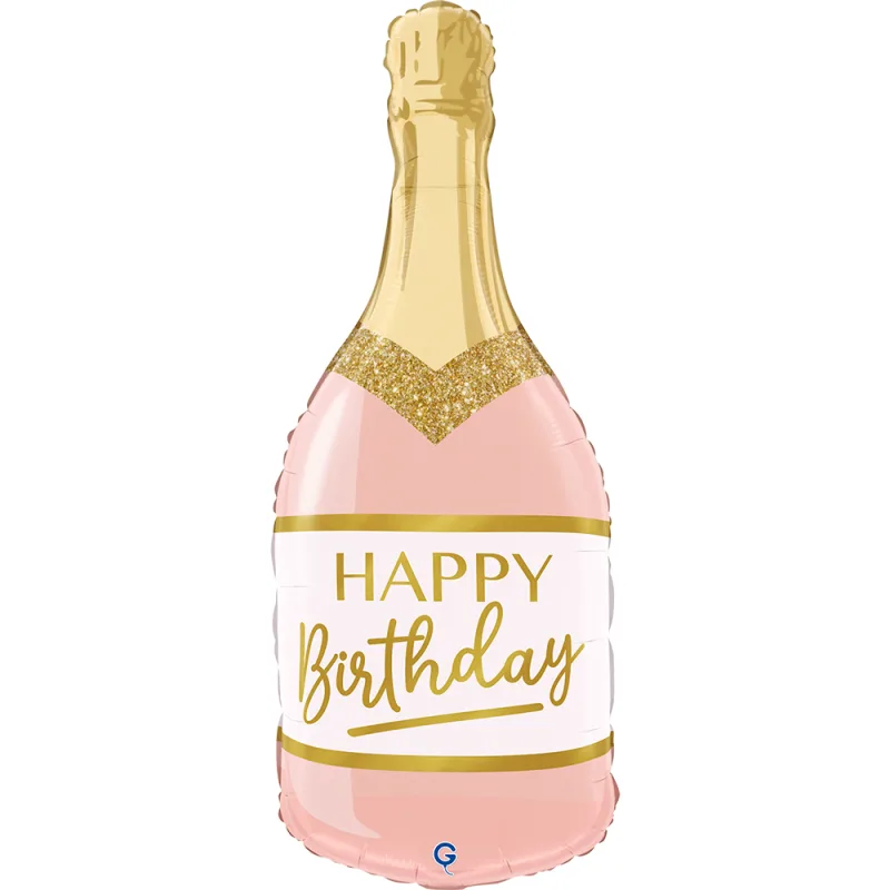 32” Μπαλόνι Ροζ Σαμπάνια - Happy Birthday