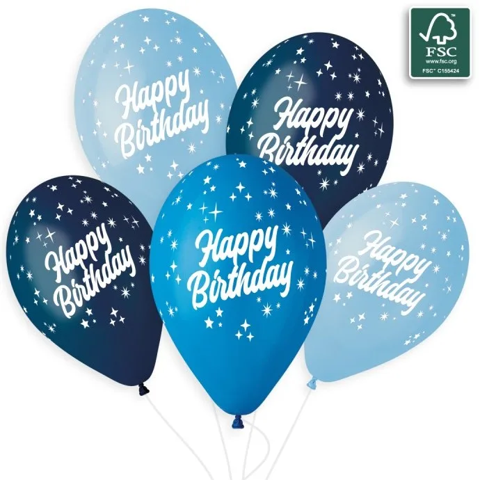 Λάτεξ Μπαλόνια Happy Birthday - Μπλε (6 τεμ)