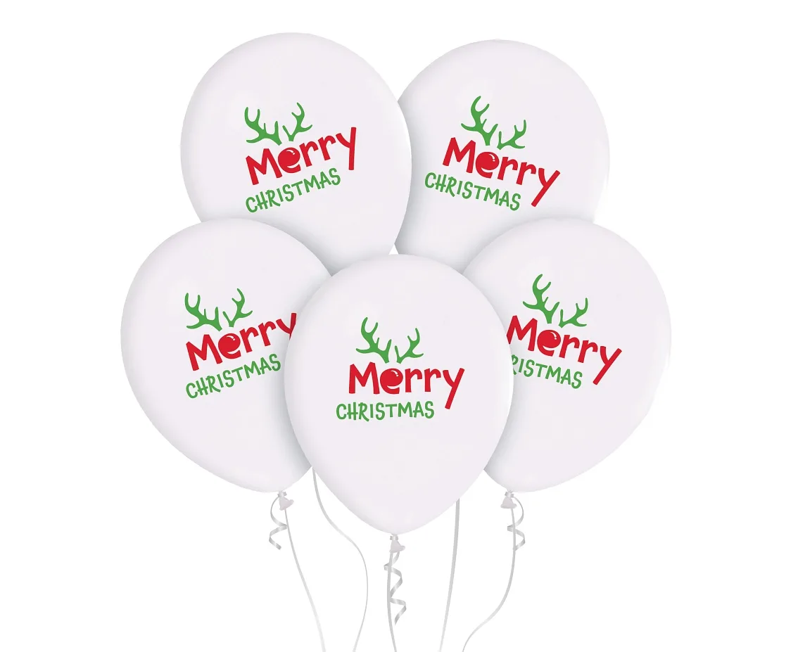 Λάτεξ Mπαλόνια Άσπρα Merry Christmas Ταρανδάκι (5 τεμ)
