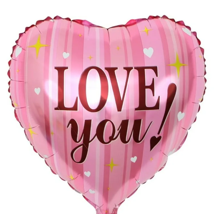 18'' Μπαλόνι ροζ καρδιά Love You ρίγες
