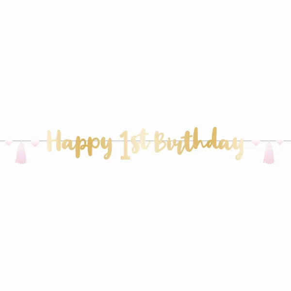 Γιρλάντα Happy 1st Birthday ροζ Ombre 180cm