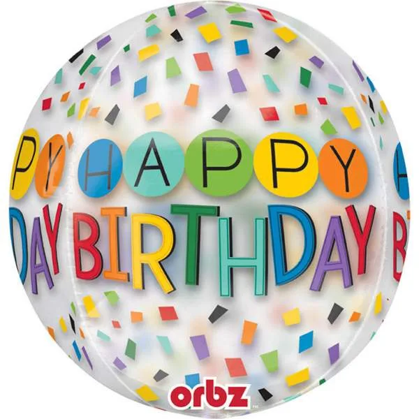 16" Μπαλόνι Happy Birthday Rainbow κομφετί ORBZ