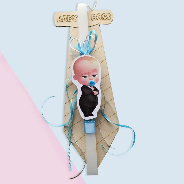 Λαμπάδα Baby Boss - Ξύλινο Κάδρο Γραβάτα