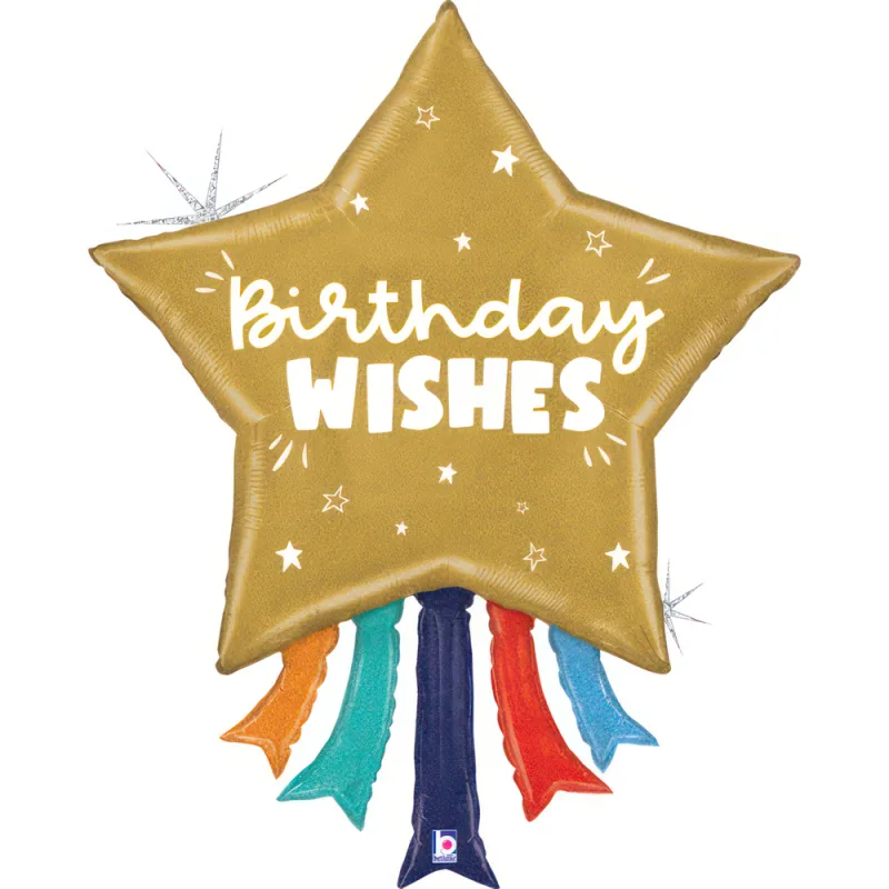 36" Μπαλόνι Αστέρι "Birthday Wishes" Holographic