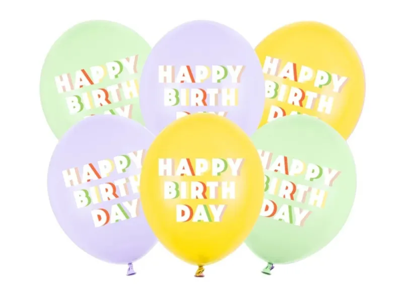 Σετ μπαλόνια παστέλ Happy Birthday (6 τεμ)