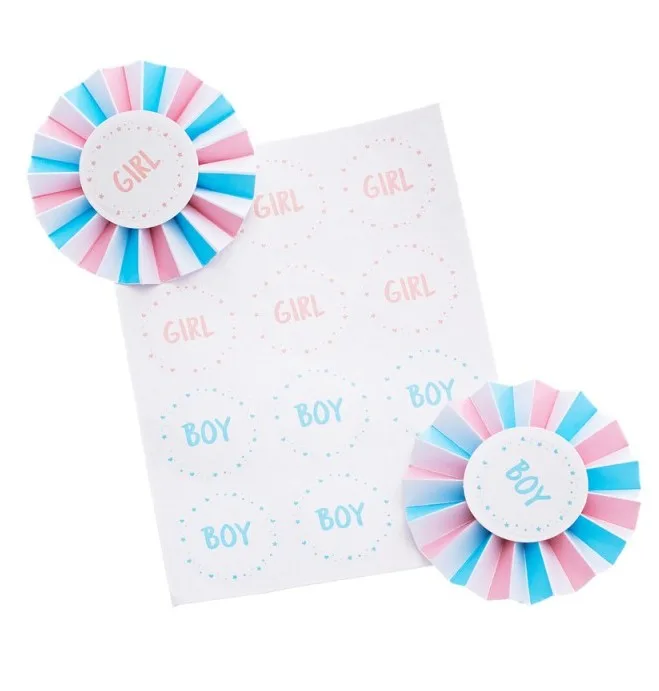 Σετ Αυτοκόλλητα &amp; Κονκάρδες για Gender Reveal (18 τεμ)