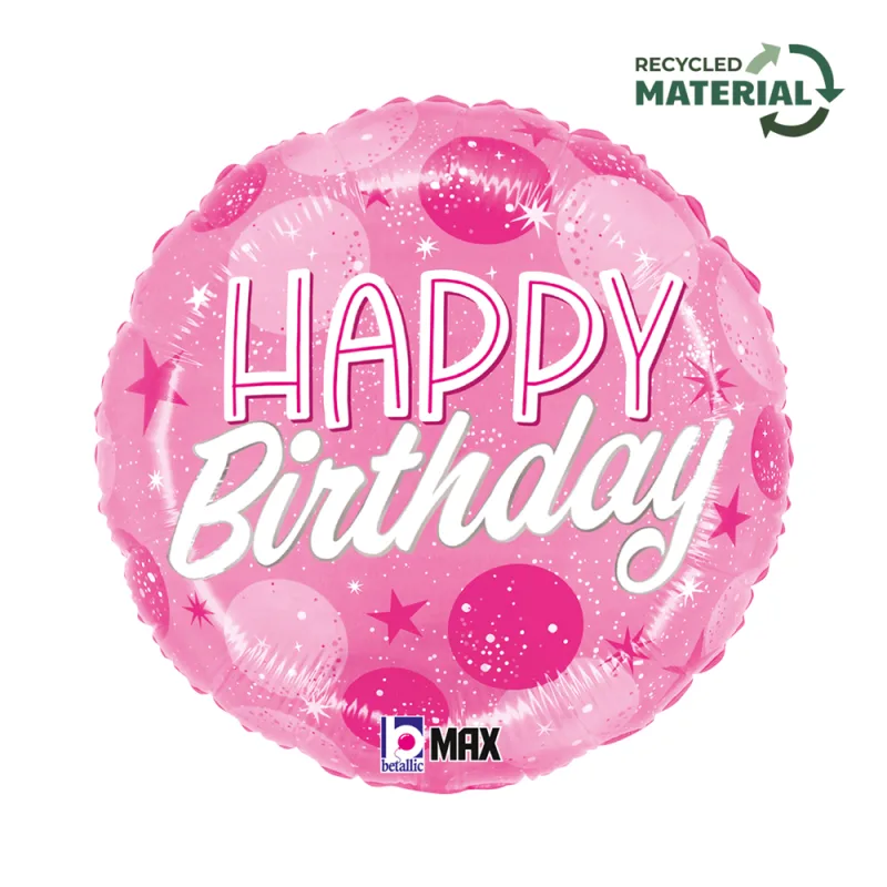 18" Μπαλόνι ροζ 'Happy Birthday' Sparkling