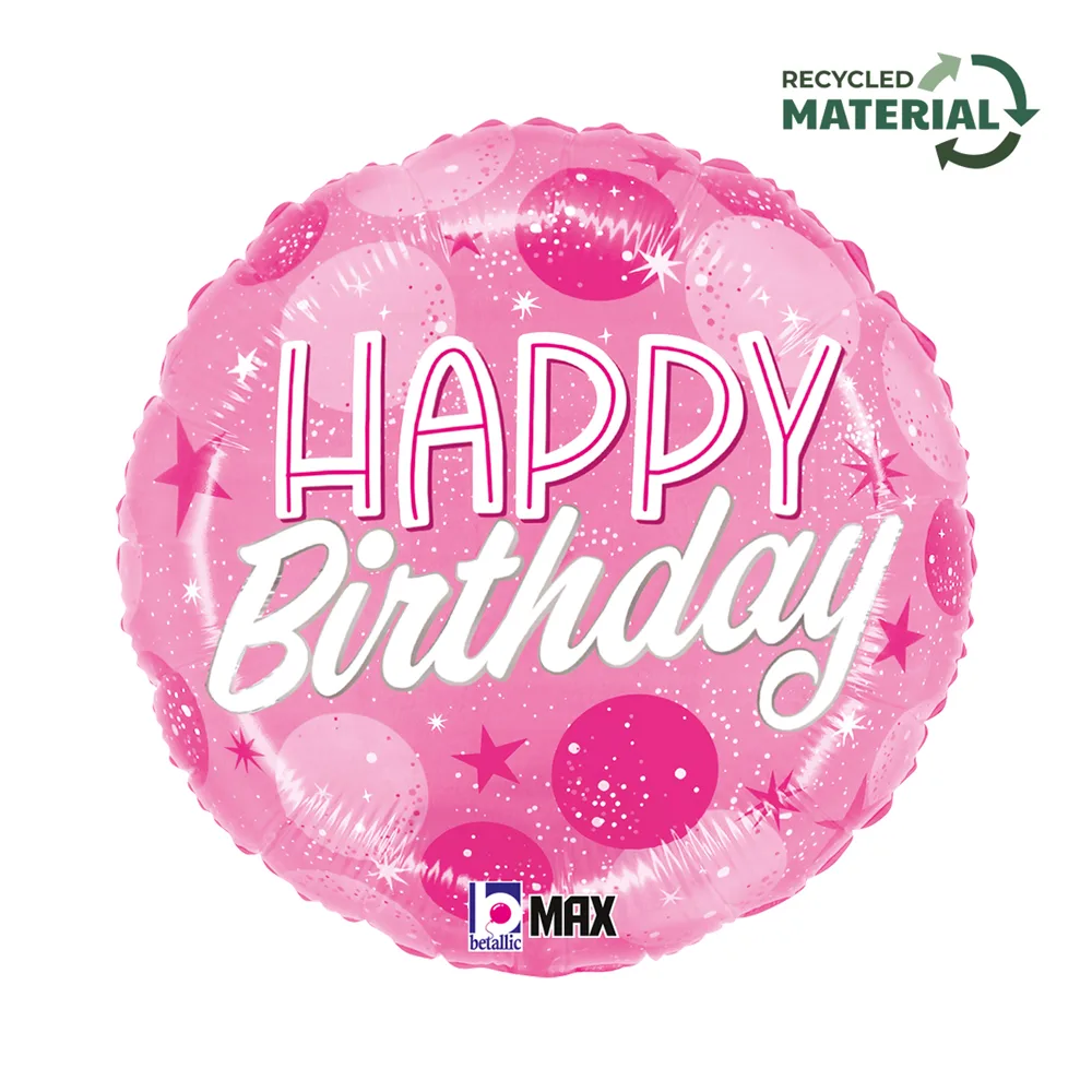 18" Μπαλόνι ροζ 'Happy Birthday' Sparkling