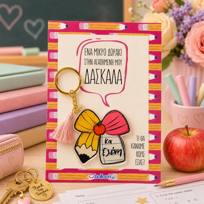 Μπρελόκ για Δασκάλα – Μολύβι Φιογκάκι με Όνομα