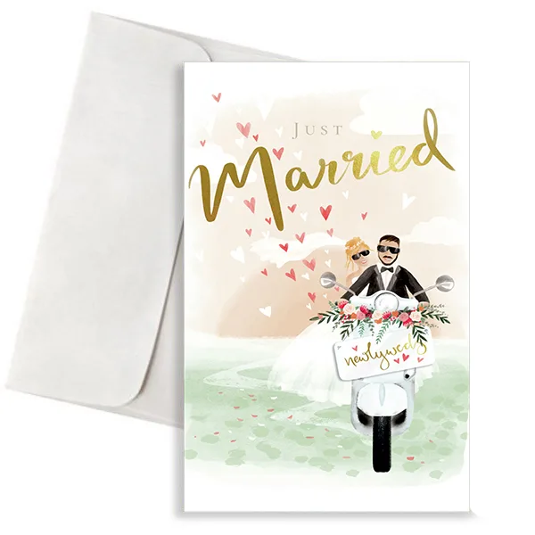 Ευχετήρια Κάρτα Γάμου - Just Married με Βέσπα
