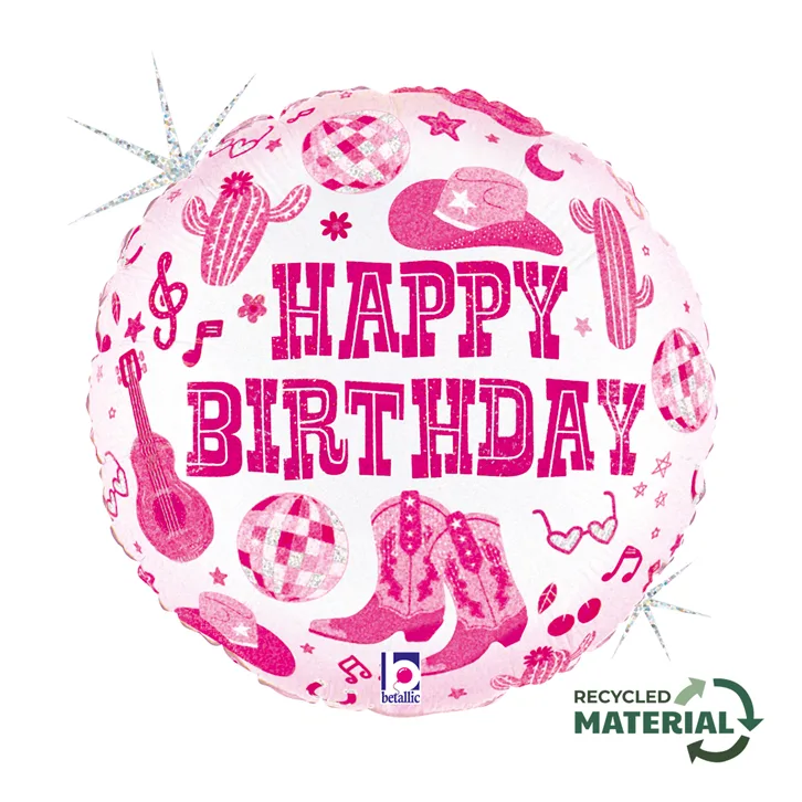 18" Μπαλόνι Disco Cowgirl 'Happy Birthday'