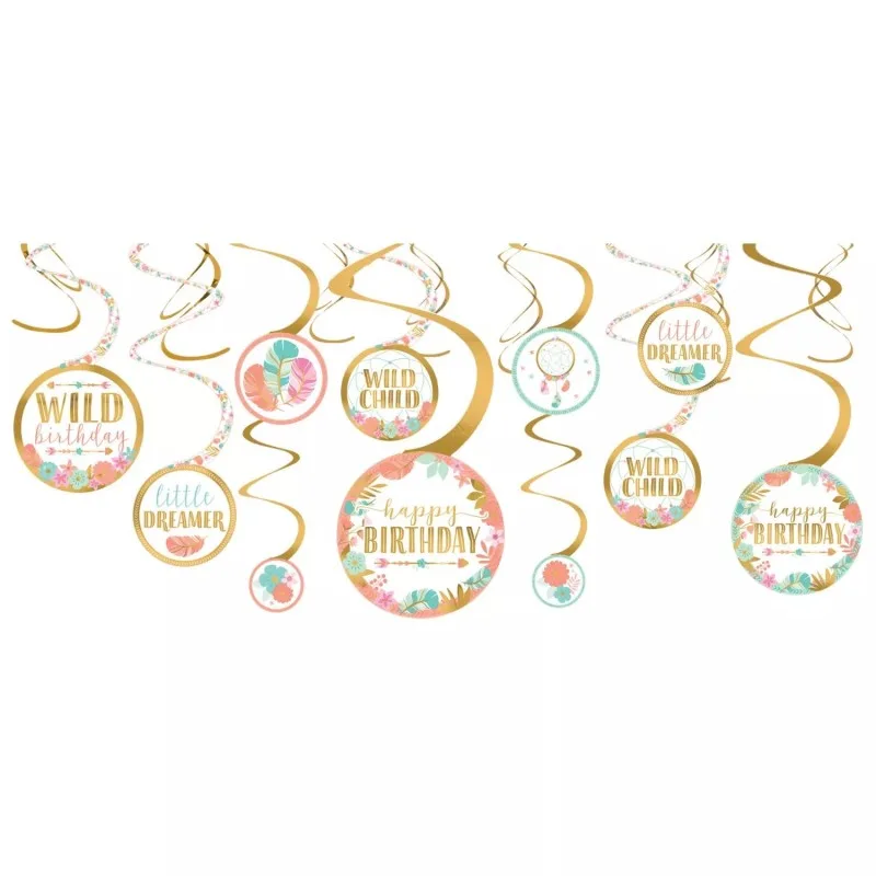Διακοσμητικά Οροφής Swirls Boho Birthday Girl (12 τεμ)
