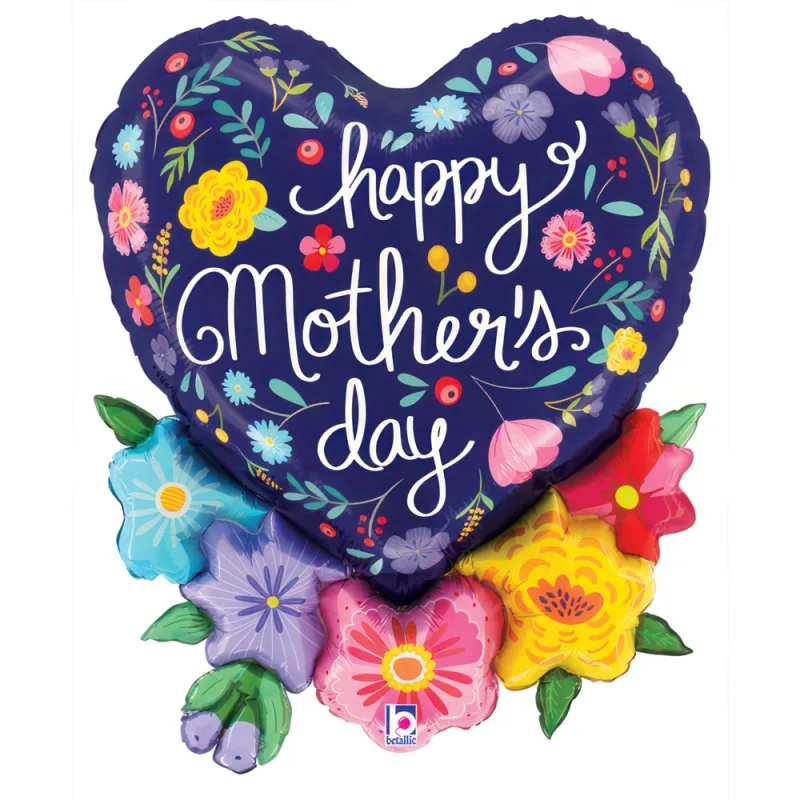 28" Μπαλόνι Καρδιά Mother's Day μπλε φλοράλ