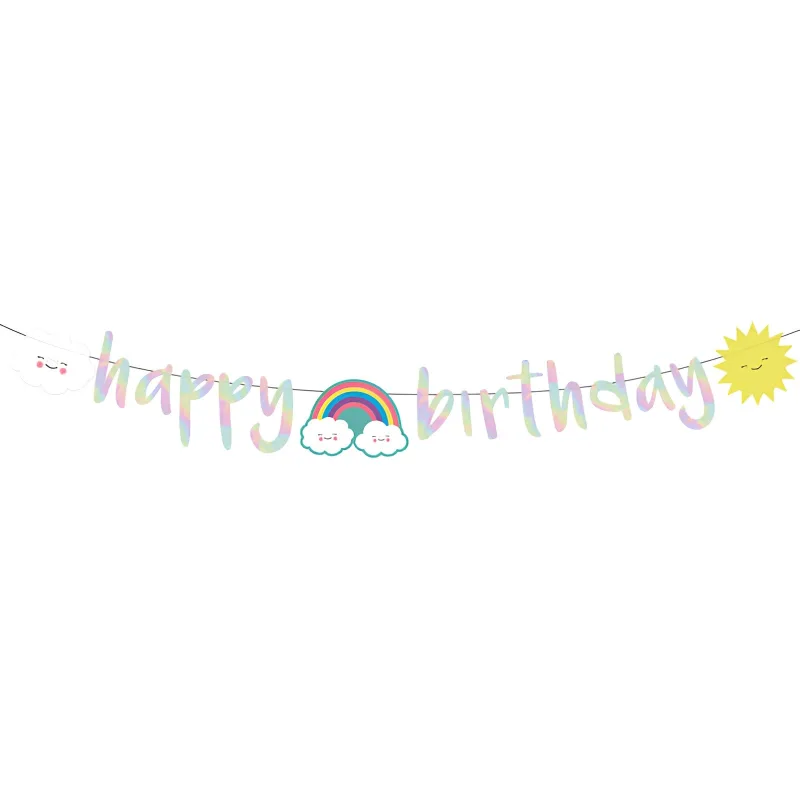 Μπάνερ "Happy Birthday" Ουράνιο Τόξο &amp; Σύννεφο 180cm